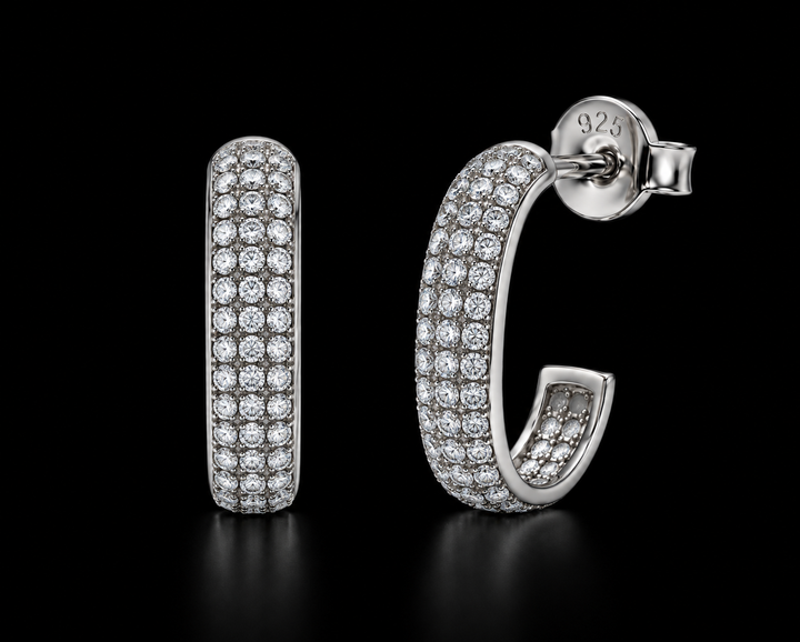 925 Sterling Silver Moissanite Multi Row Pave Earrings