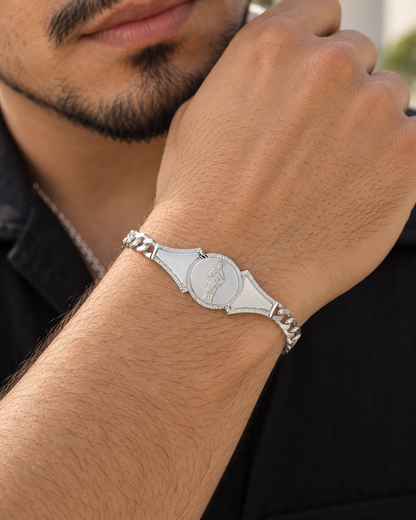 925 Sterling Silver Saint Jude Diamond Cut Curb Bracelet