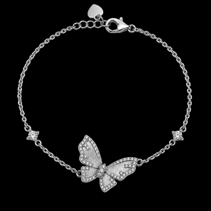 925 Sterling Silver Moissanite Butterfly & Solitaire Accent Bracelet