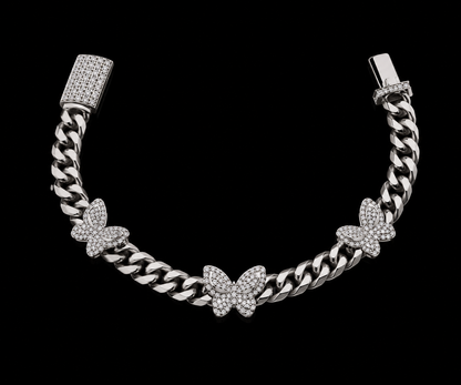 925 Sterling Silver Moissanite Multi Butterfly Cuban Link Bracelet