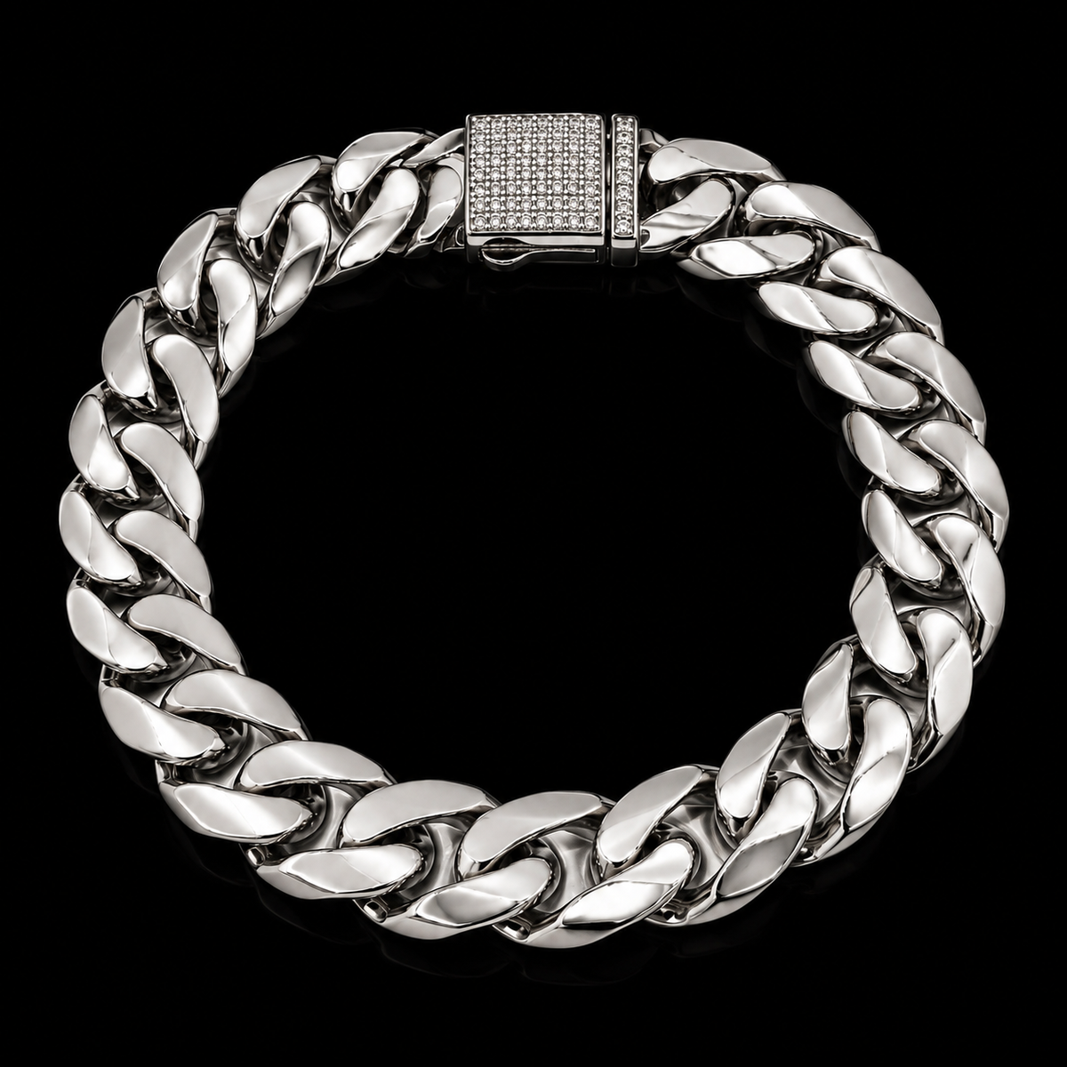 925 Sterling Silver Moissanite Lock Classic Cuban Link 12MM Bracelet