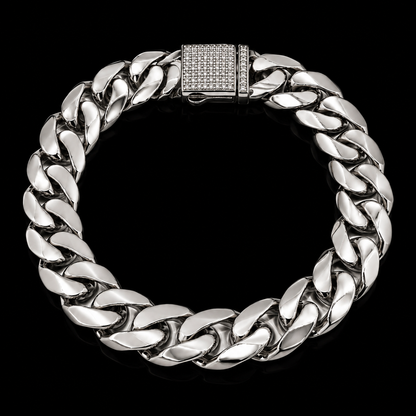 925 Sterling Silver Moissanite Lock Classic Cuban Link 12MM Bracelet