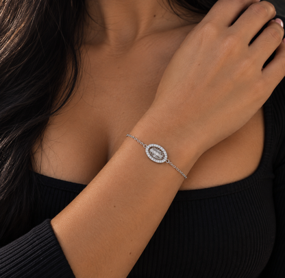 925 Sterling Silver Moissanite Guadalupe Oval Charm Bracelet