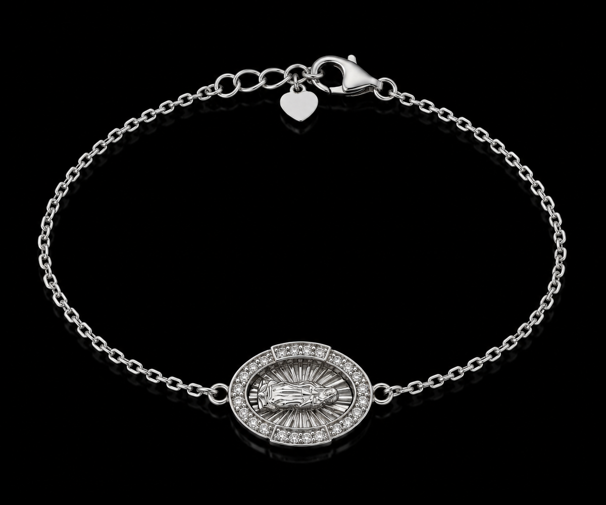 925 Sterling Silver Moissanite Guadalupe Oval Charm Bracelet