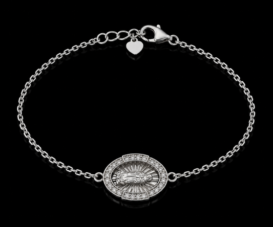 925 Sterling Silver Moissanite Guadalupe Oval Charm Bracelet