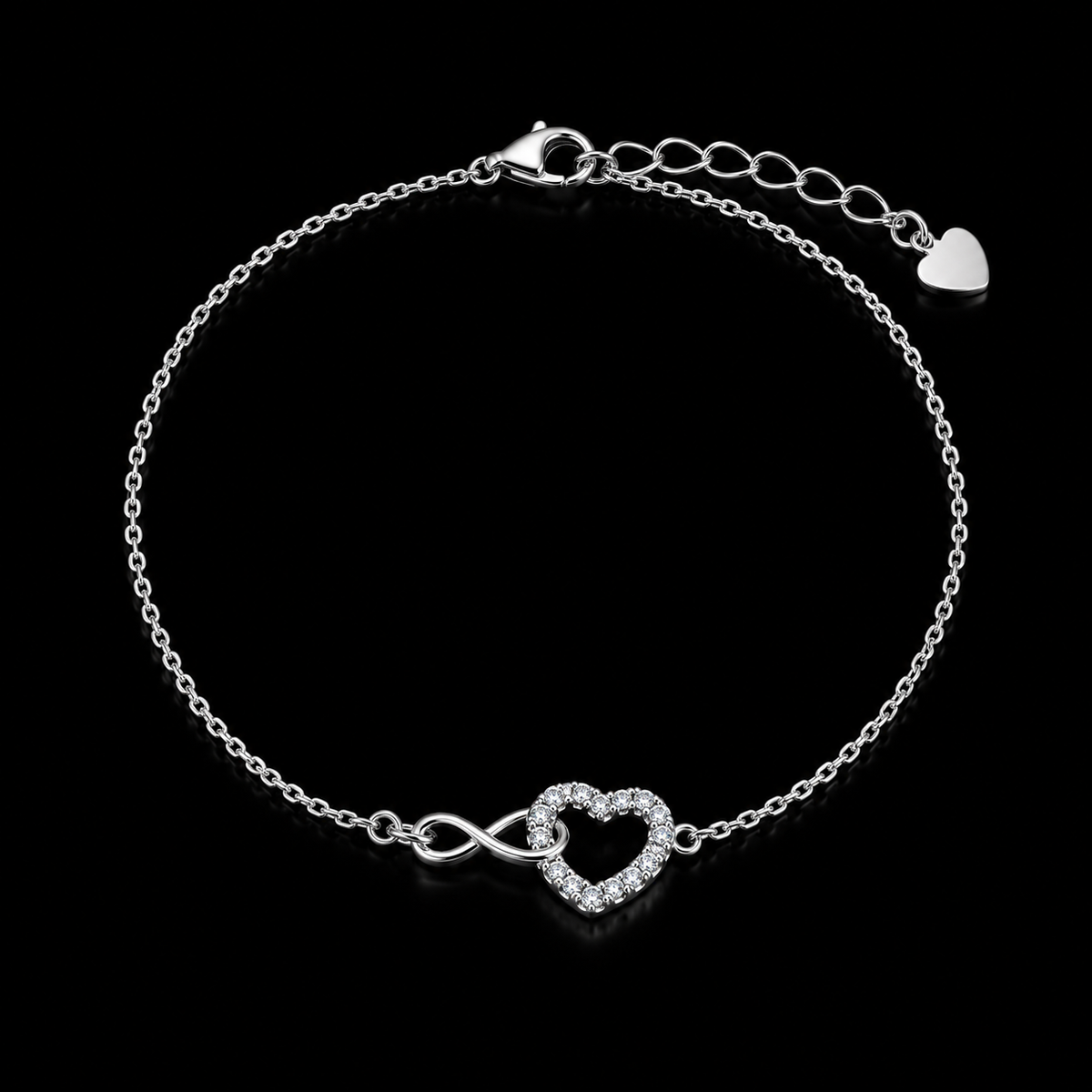 925 Sterling Silver Moissanite Open Heart Infinity Bracelet