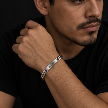 925 Sterling Silver 6.8MM Engravable Super Flat Curb ID Bracelet