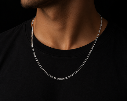 925 Sterling Silver 2.5MM Figaro Chain & Bracelet