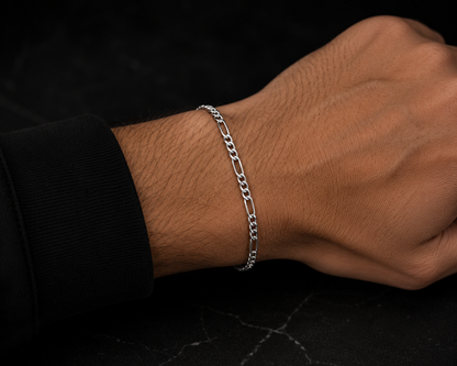 925 Sterling Silver 4MM Figaro Chain & Bracelet