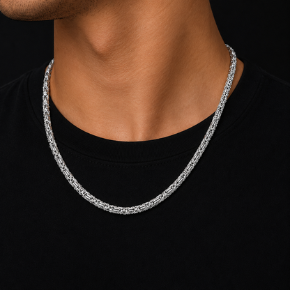 925 Sterling Silver 2.5MM Diamond Cut Square Byzantine Chain & Bracelet