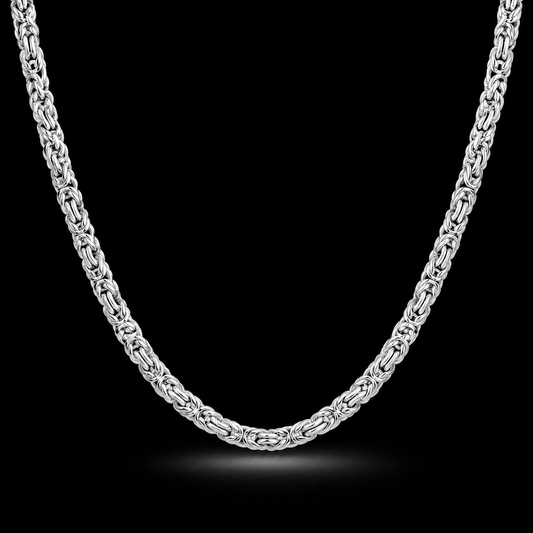 925 Sterling Silver 4.5MM Diamond Cut Square Byzantine Chain & Bracelet