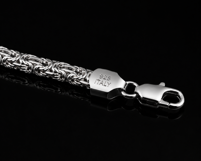 925 Sterling Silver 4.5MM Diamond Cut Square Byzantine Chain & Bracelet