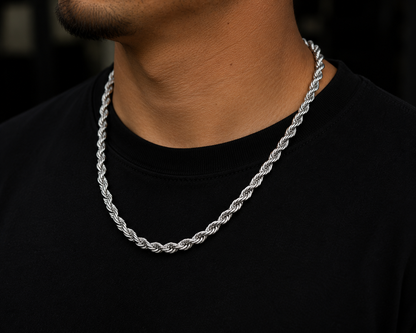 925 Sterling Silver 6.5MM Hollow Rope Chain