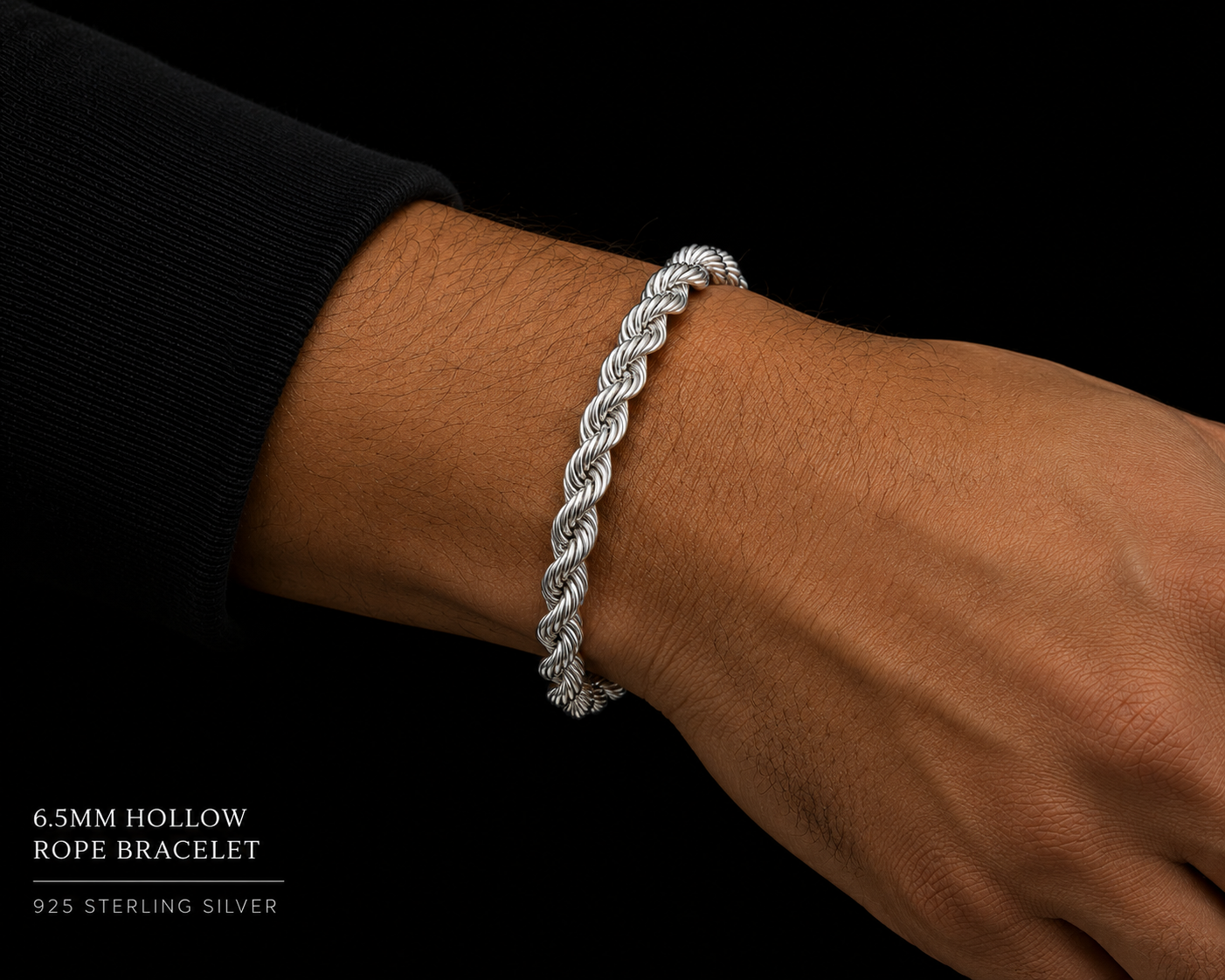 925 Sterling Silver 6.5MM Hollow Rope Chain
