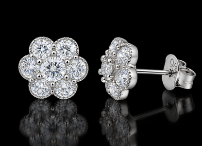 925 Sterling Silver Moissanite Cluster Flower Stud Earrings