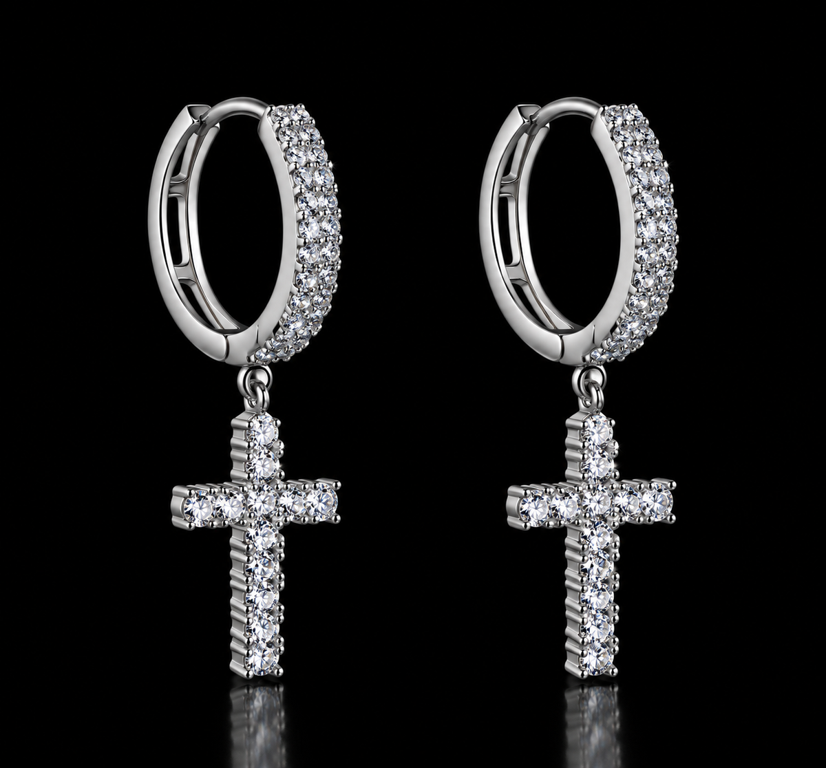 925 Sterling Silver Moissanite Cross Hoop Earrings