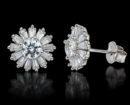 925 Sterling Silver Moissanite Radiant Burst Stud Earrings