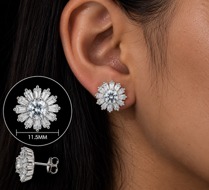 925 Sterling Silver Moissanite Radiant Burst Stud Earrings