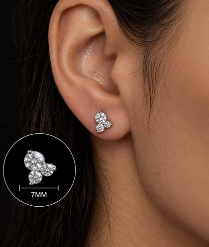925 Sterling Silver Moissanite Triple Stone Cluster Stud Earrings