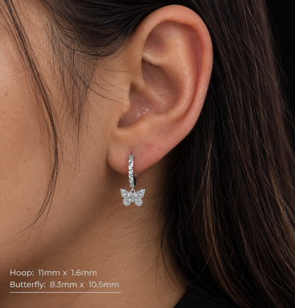 925 Sterling Silver Moissanite Diamond Cut Butterfly Hoop Earrings