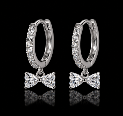 925 Sterling Silver Moissanite Bow Hoop Earrings