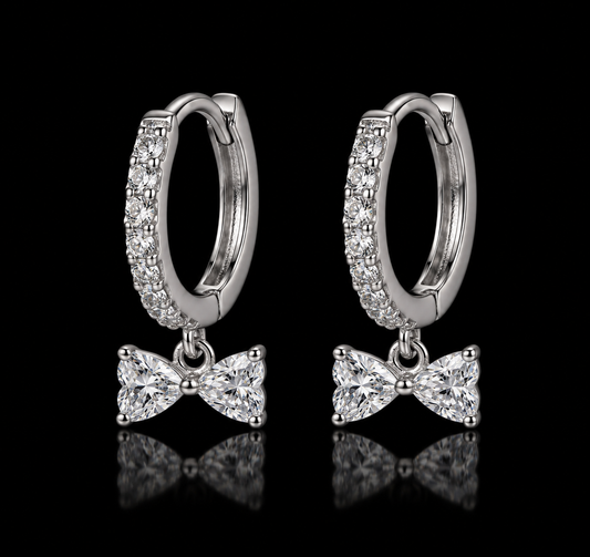 925 Sterling Silver Moissanite Bow Hoop Earrings