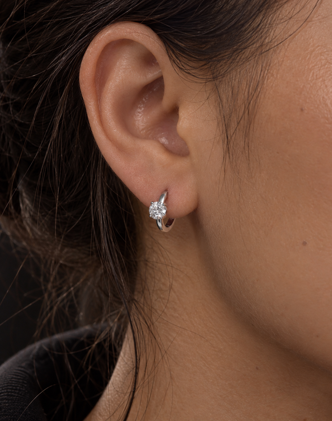 925 Sterling Silver Moissanite Solitaire Hoop Earrings