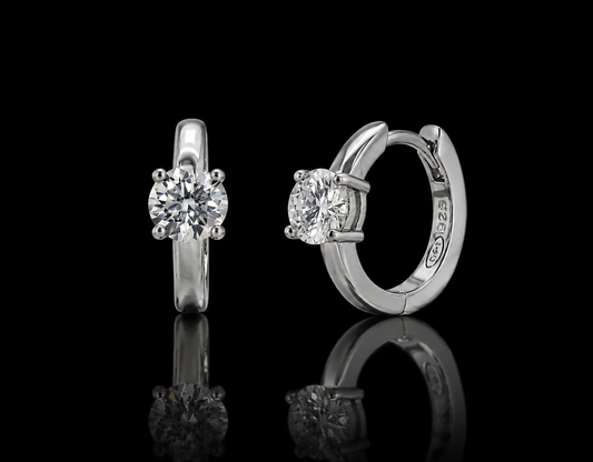 925 Sterling Silver Moissanite Solitaire Hoop Earrings