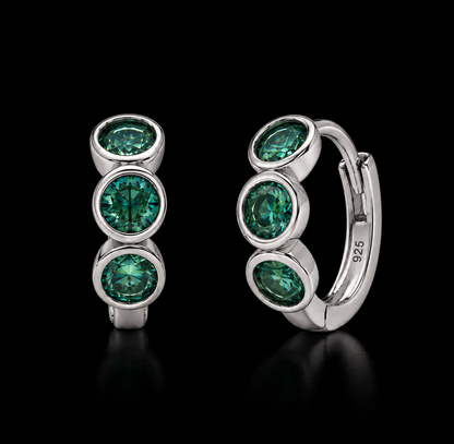 925 Sterling Silver Emerald Green Moissanite Huggie Hoop Earrings