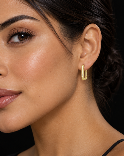 Gold Plated 925 Sterling Silver Moissanite Geometric Rectangular Hoop Earrings