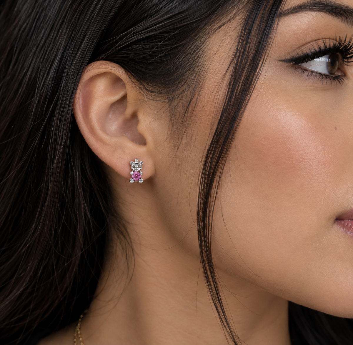 925 Sterling Silver Moissanite Teddy Bear Hoop Earrings