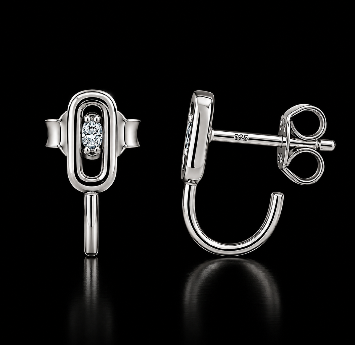 925 Sterling Silver Moissanite Paperclip Link Stud Earrings