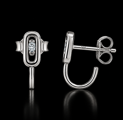 925 Sterling Silver Moissanite Paperclip Link Stud Earrings