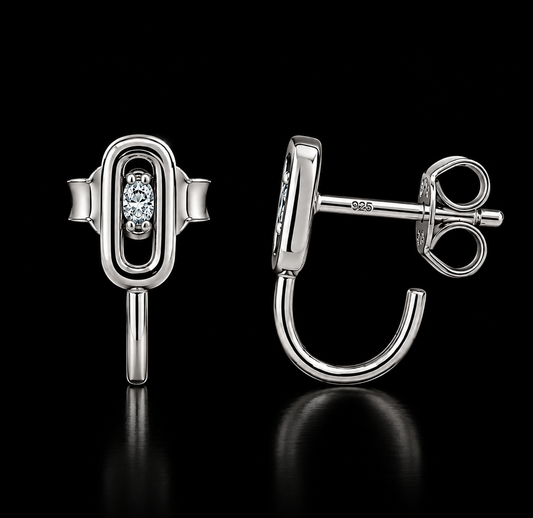 925 Sterling Silver Moissanite Paperclip Link Stud Earrings
