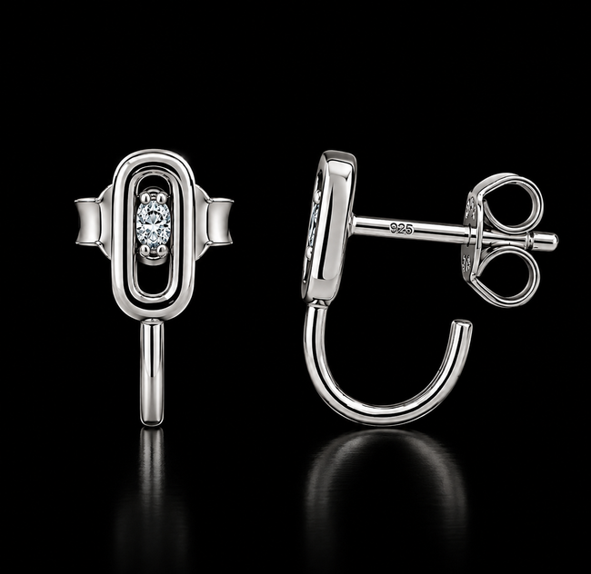 925 Sterling Silver Moissanite Paperclip Link Stud Earrings