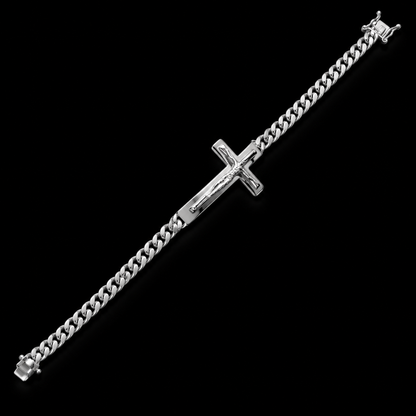 925 Sterling Silver 6.1MM Curb Jesus Christ Cross Bracelet