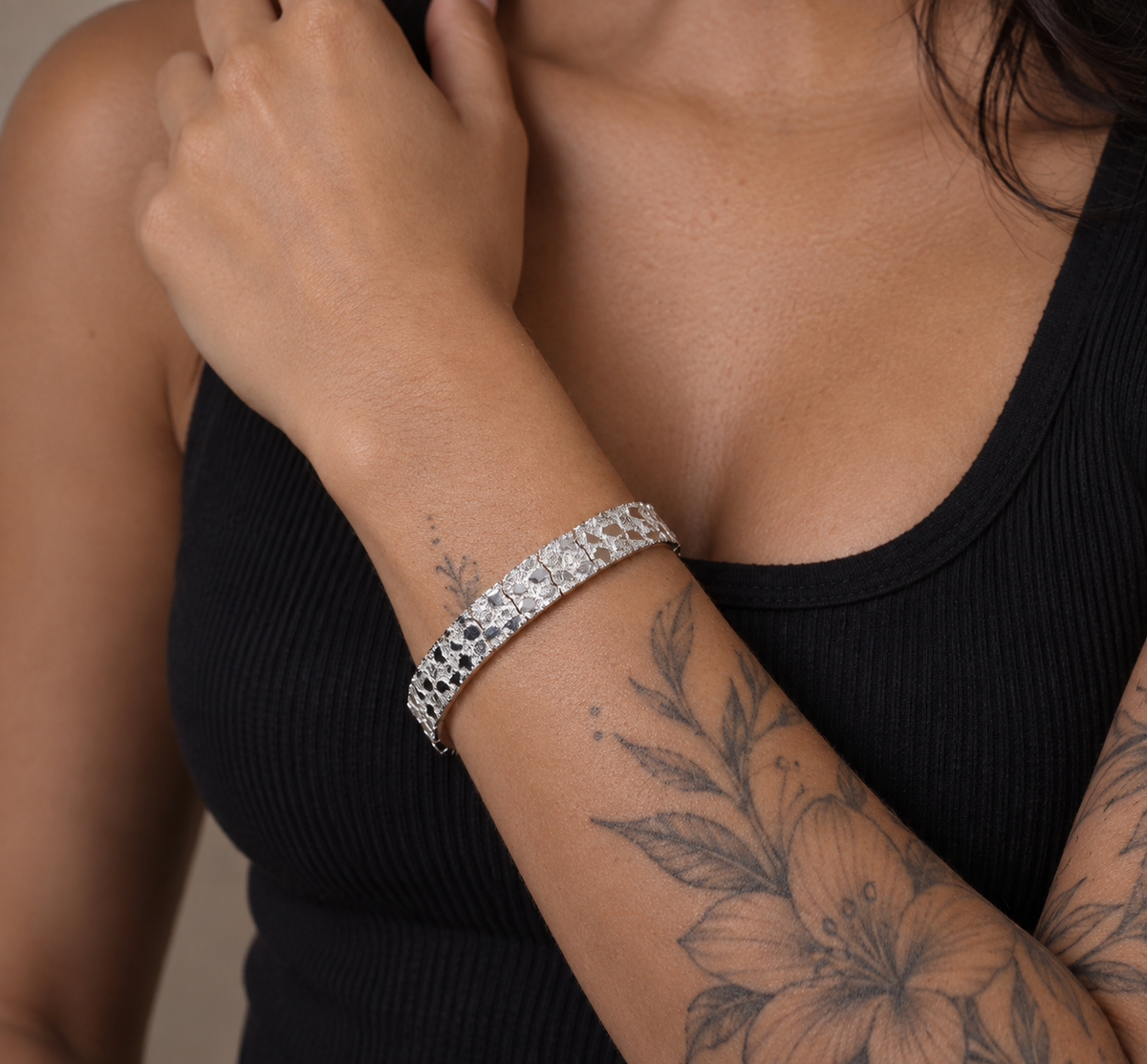 925 Sterling Silver 11.5MM Clustered Nugget Bracelet