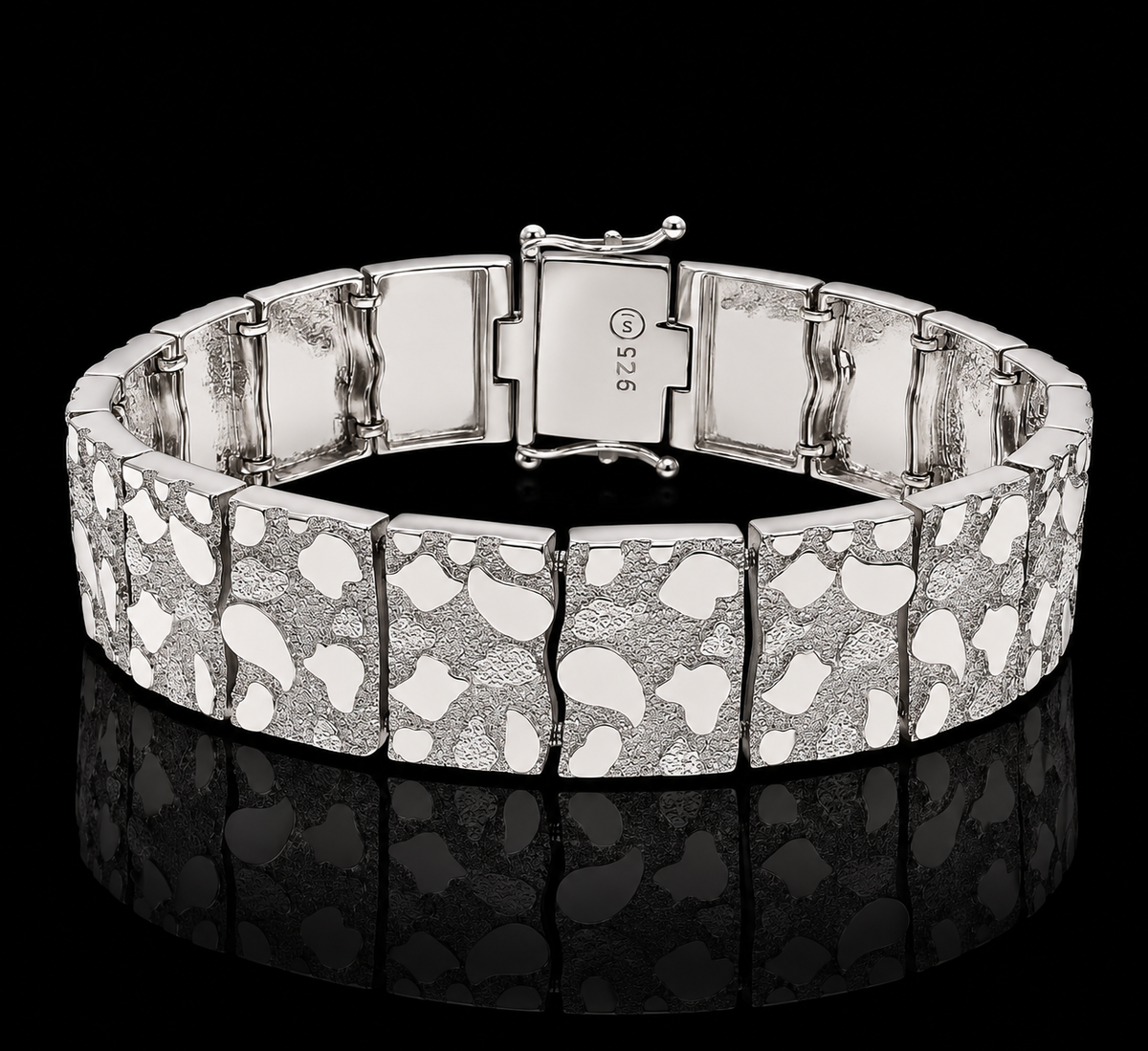 925 Sterling Silver 15.9MM Clustered Nugget Bracelet