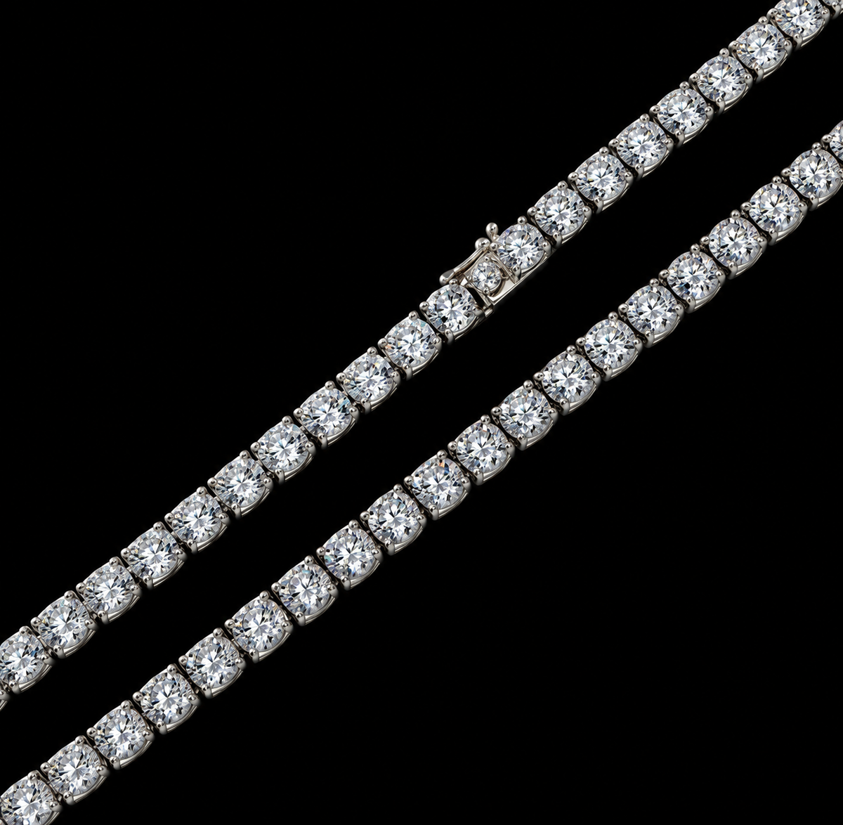 925 Sterling Silver Moissanite 3MM Tennis Chain & Bracelet