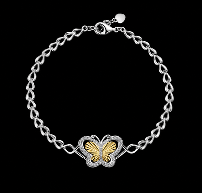 Two Tone 925 Sterling Silver Diamond Cut Butterfly Adjustable Bracelet