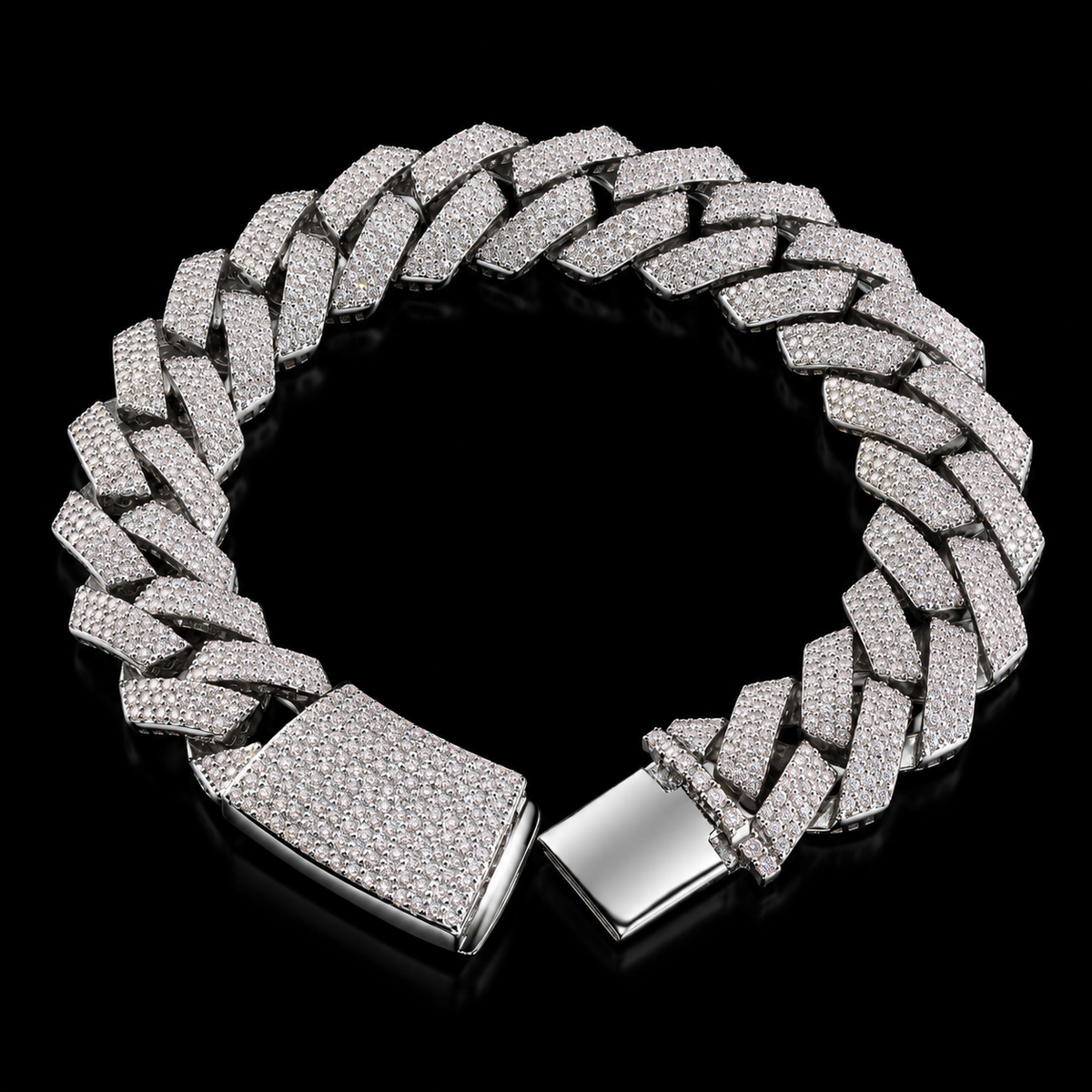 925 Sterling Silver Moissanite 14MM Curb Bracelet