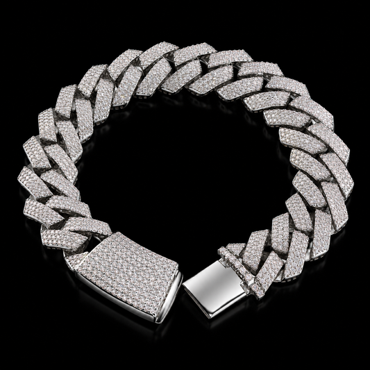 925 Sterling Silver Moissanite 14MM Curb Bracelet