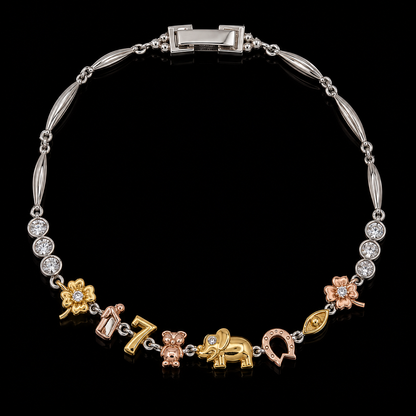 925 Sterling Silver Moissanite Good Luck Multi Charm Bracelet