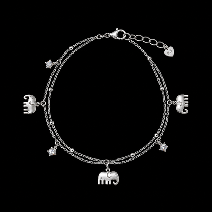 925 Sterling Silver Moissanite Elephant Charm Bracelet
