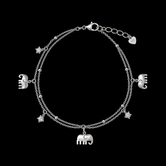 925 Sterling Silver Moissanite Elephant Charm Bracelet