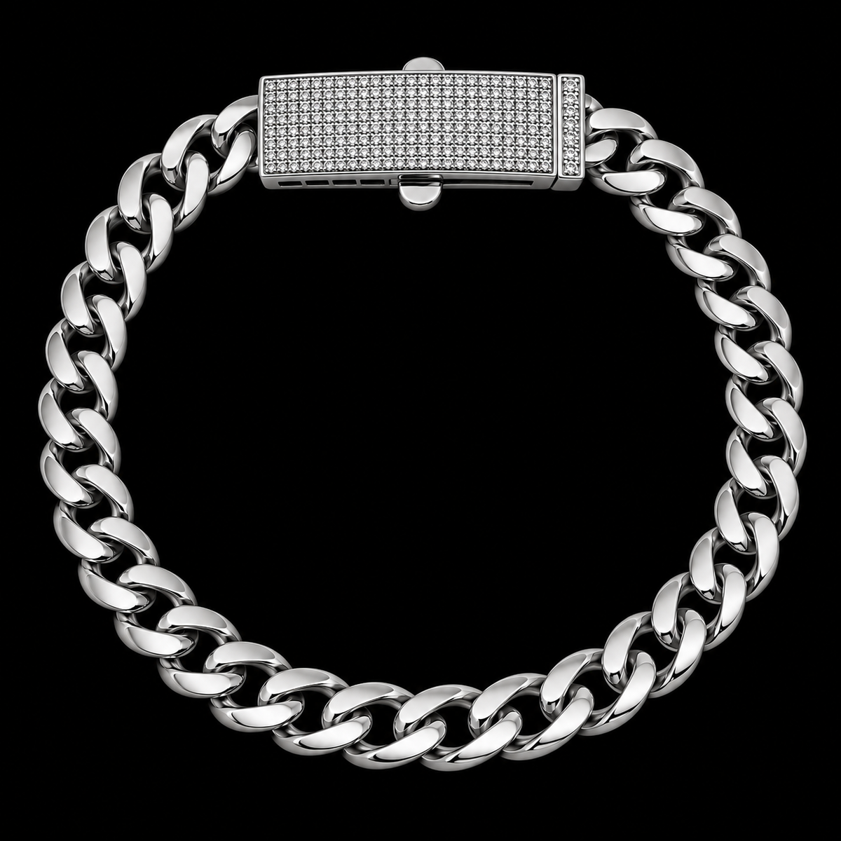 925 Sterling Silver Moissanite Pave Bar Lock Cuban Link 8MM Bracelet