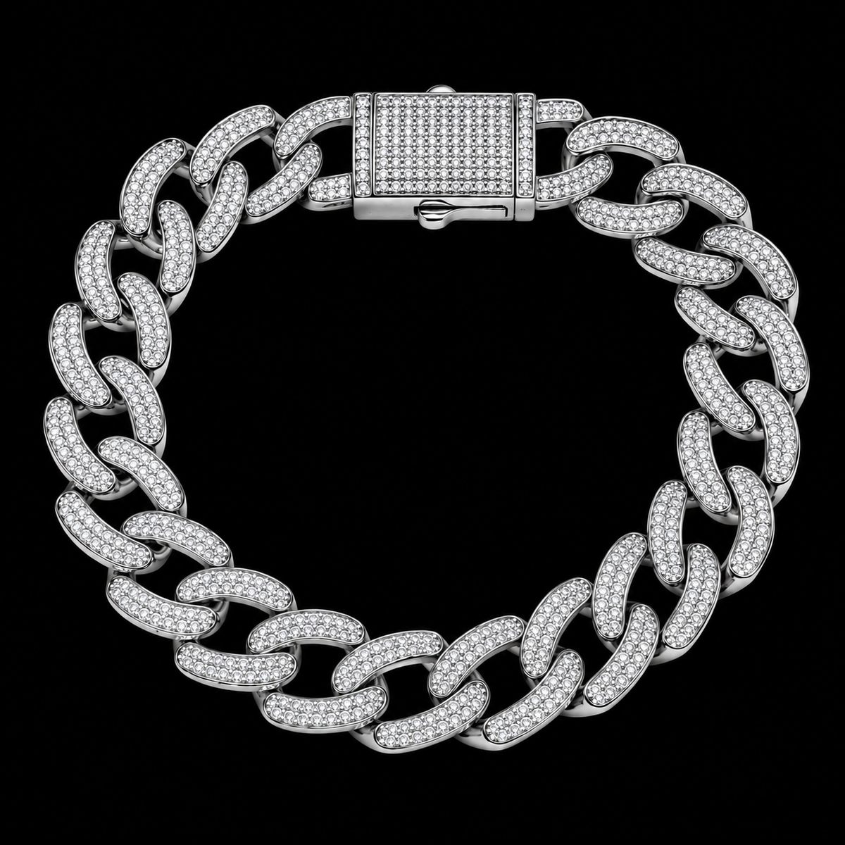 925 Sterling Silver Moissanite Pave Cuban Link 11.5MM Bracelet