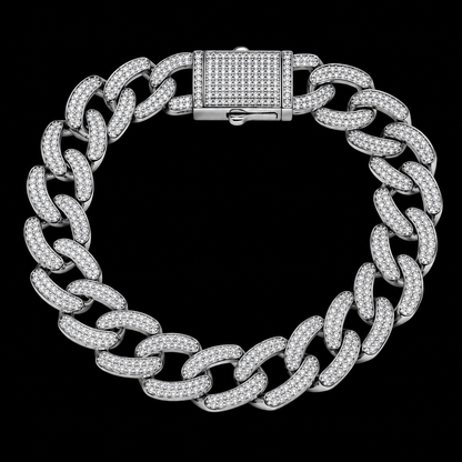 925 Sterling Silver Moissanite Pave Cuban Link 11.5MM Bracelet