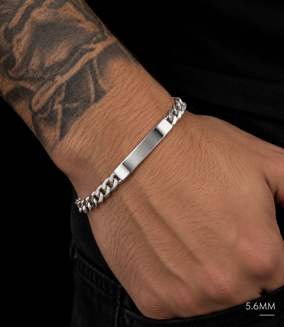 925 Sterling Silver 5.6MM Engravable Super Flat Curb ID Bracelet