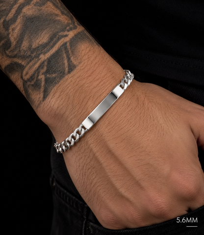 925 Sterling Silver 5.6MM Engravable Super Flat Curb ID Bracelet